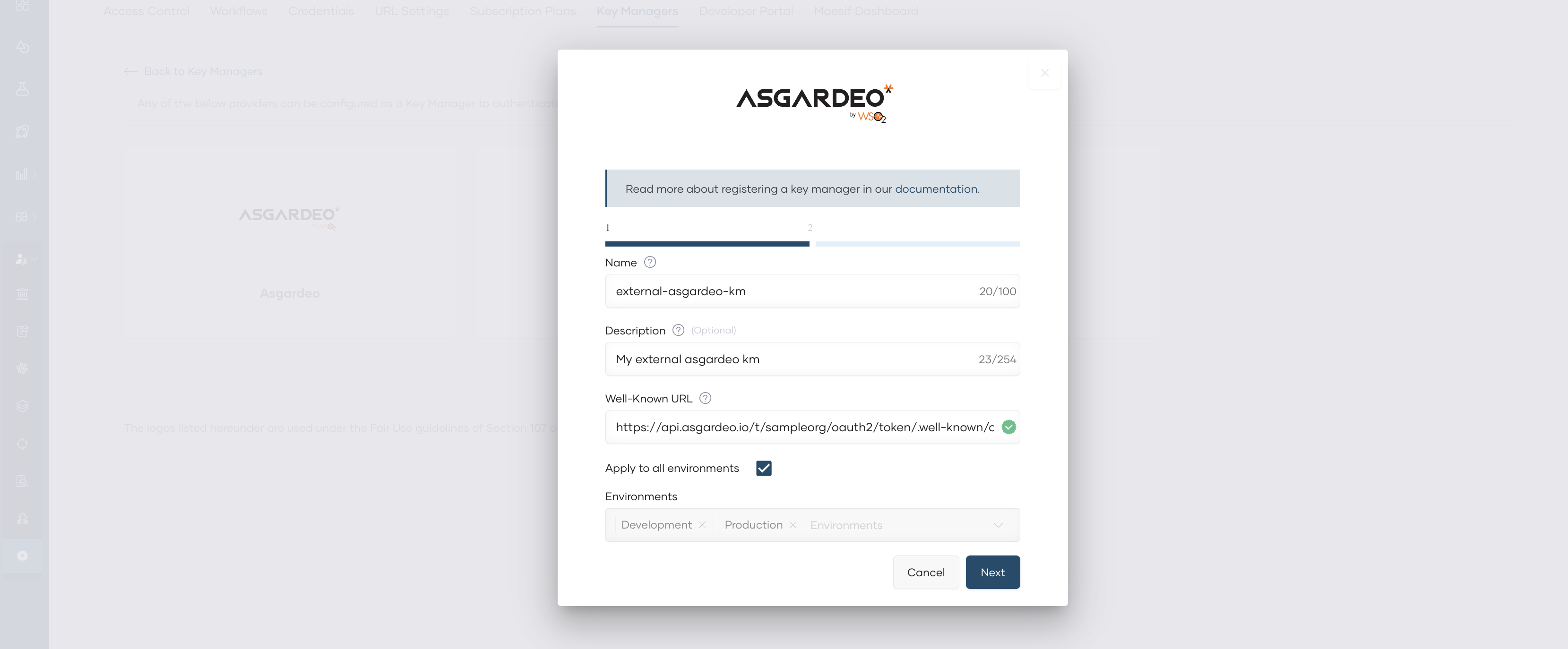 Asgardeo configuration page 1