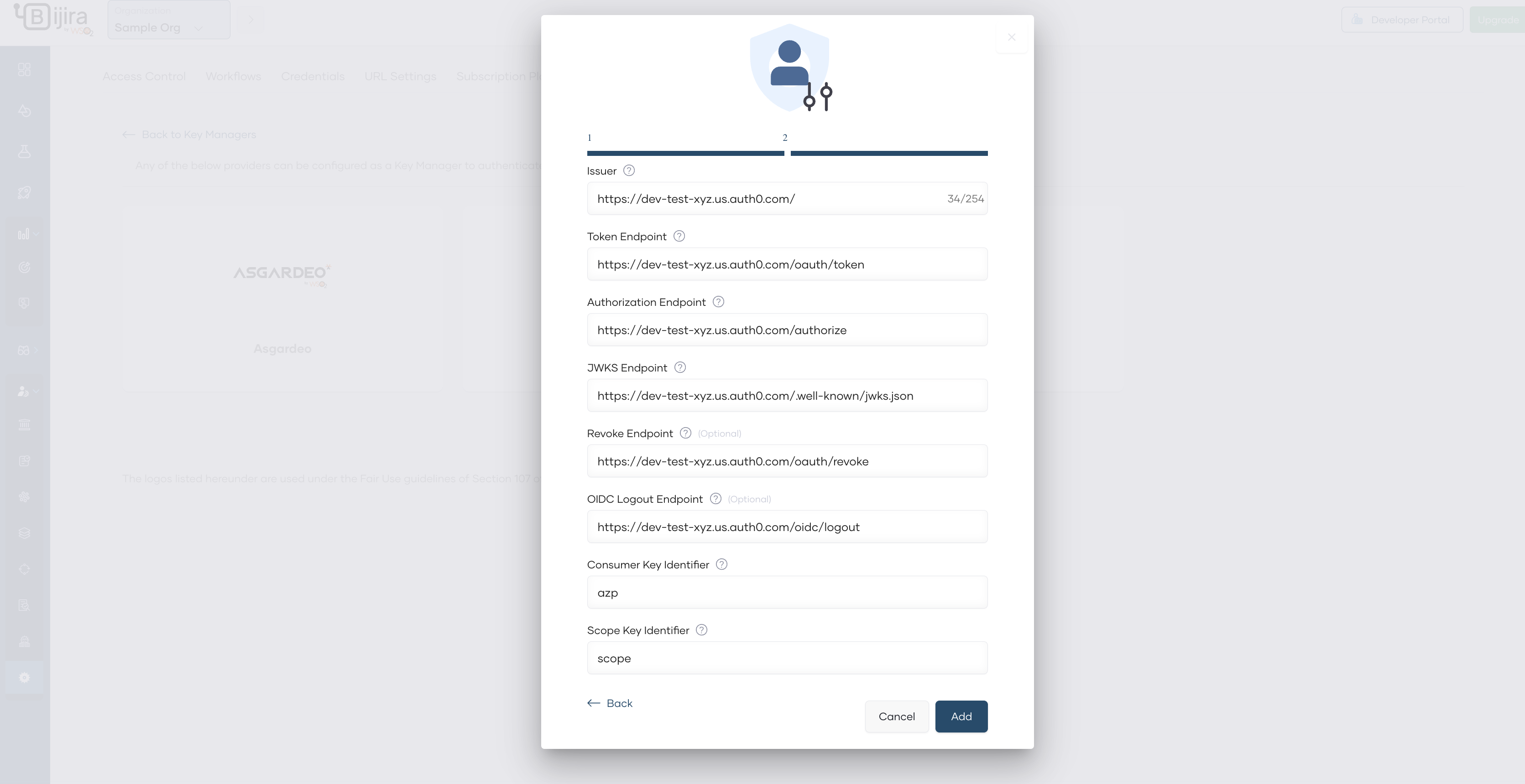 Custom key manager configuration page 1