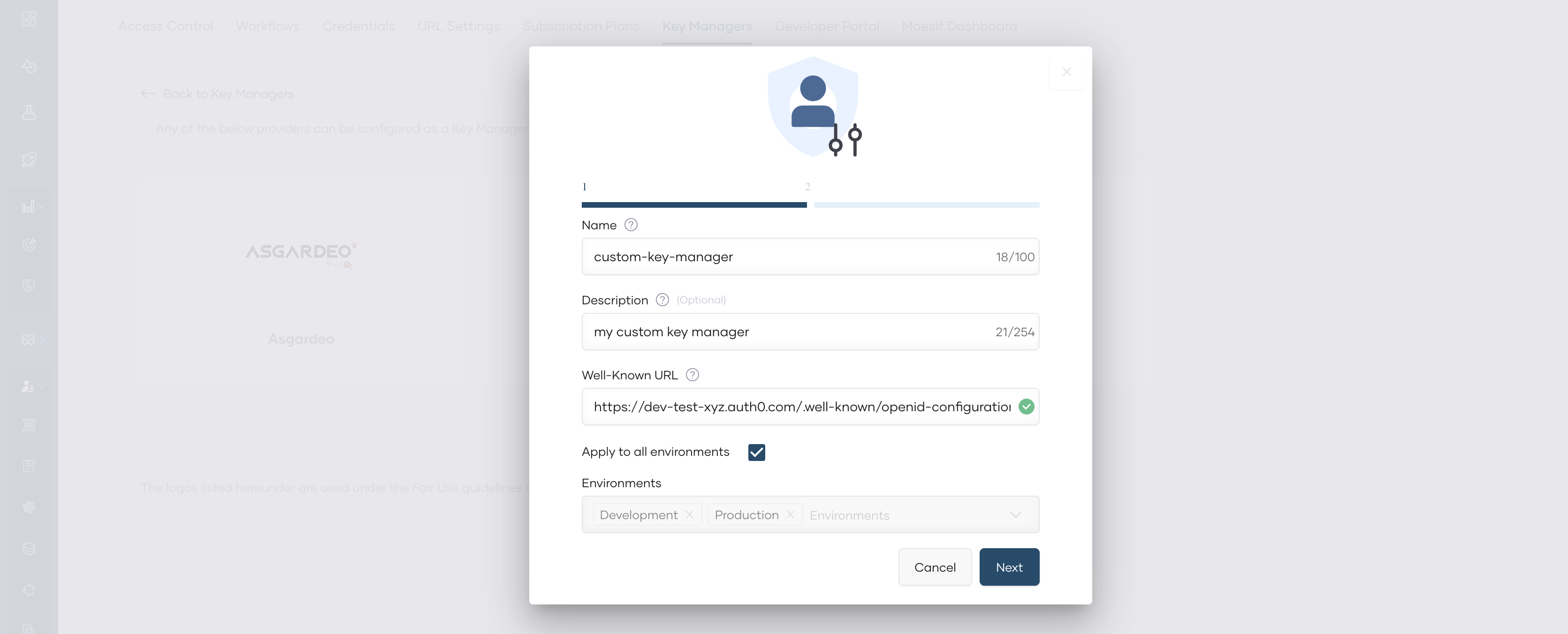 Custom key manager configuration page 2