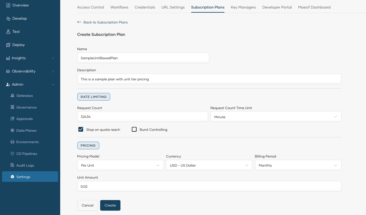 Create Subscription Plan